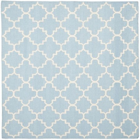 Safavieh 8 ft. x 8 ft. Square Contemporary Dhurries- Light Blue and Ivory- Flatweave Rug DHU554B-8SQ